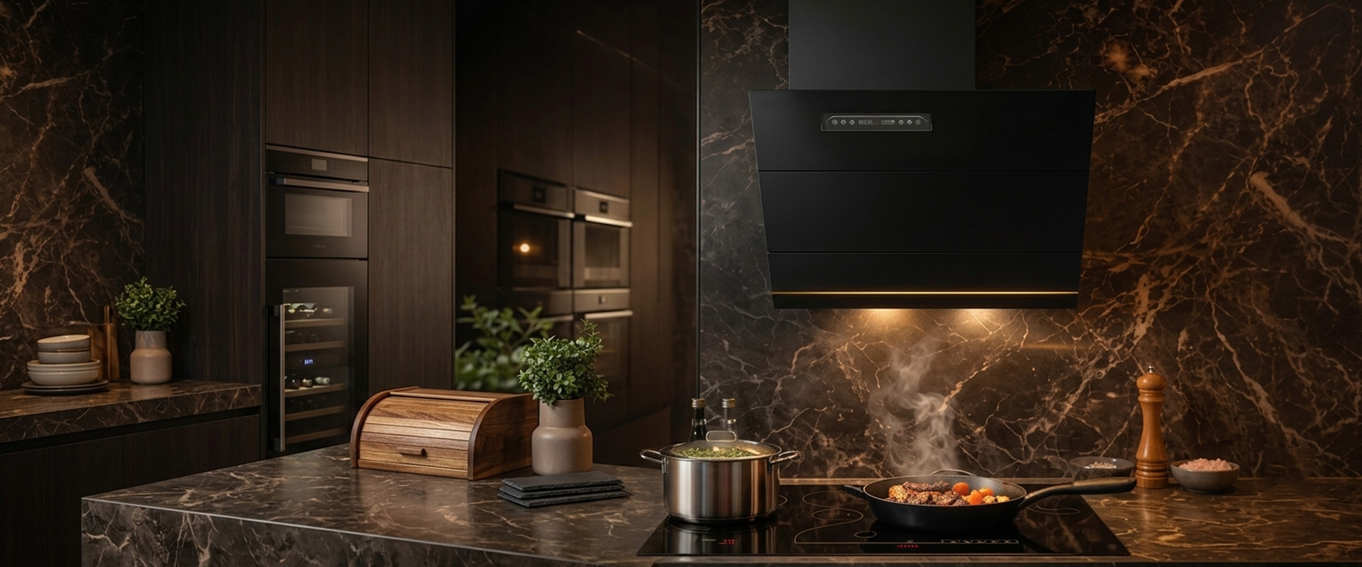 Modern Bengaluru kitchen with chimney installed